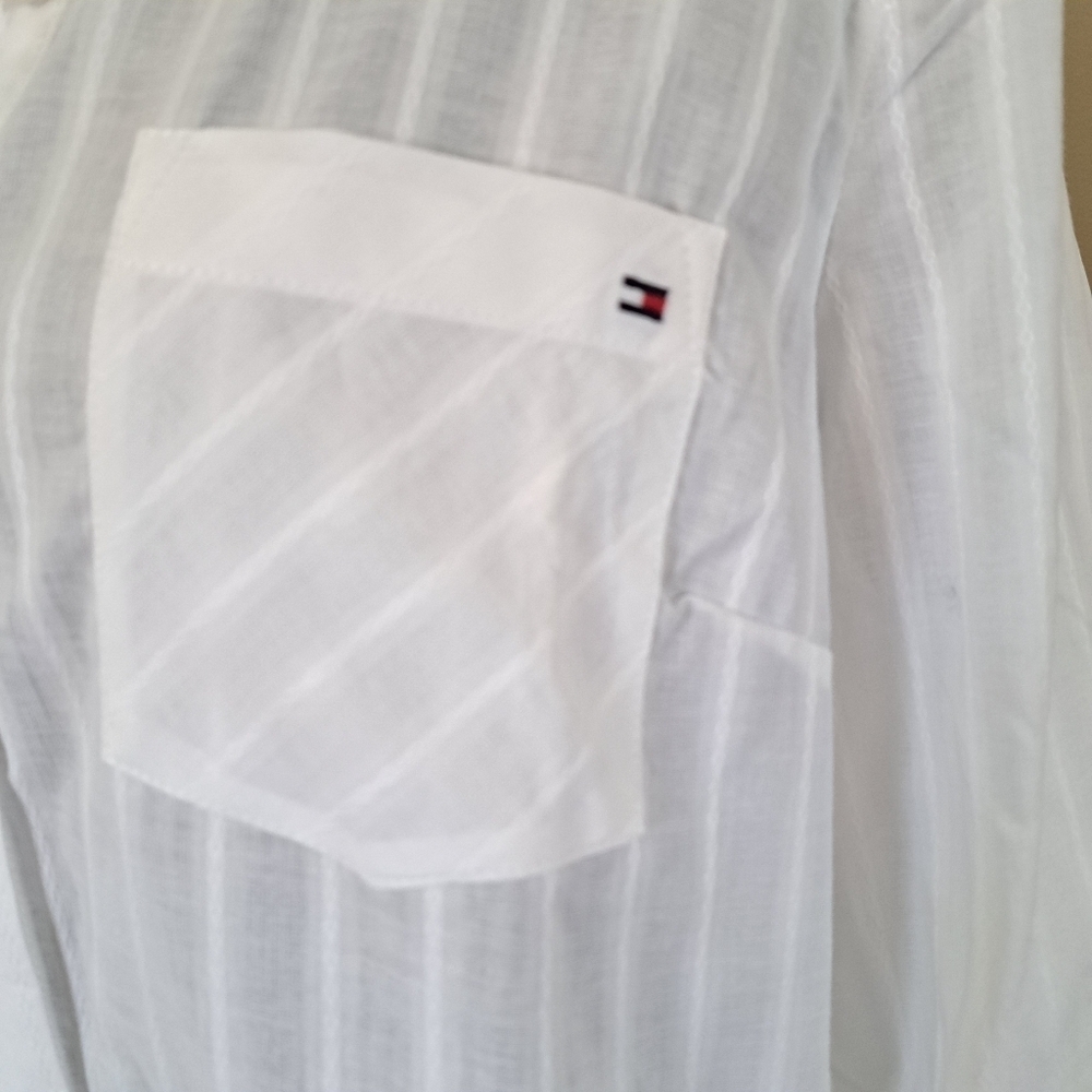 Tommy Hilfiger White Cotton Blouse Ladies XXL Roll Tab Long Sleeve Poplin Shirt - Picture 7 of 10